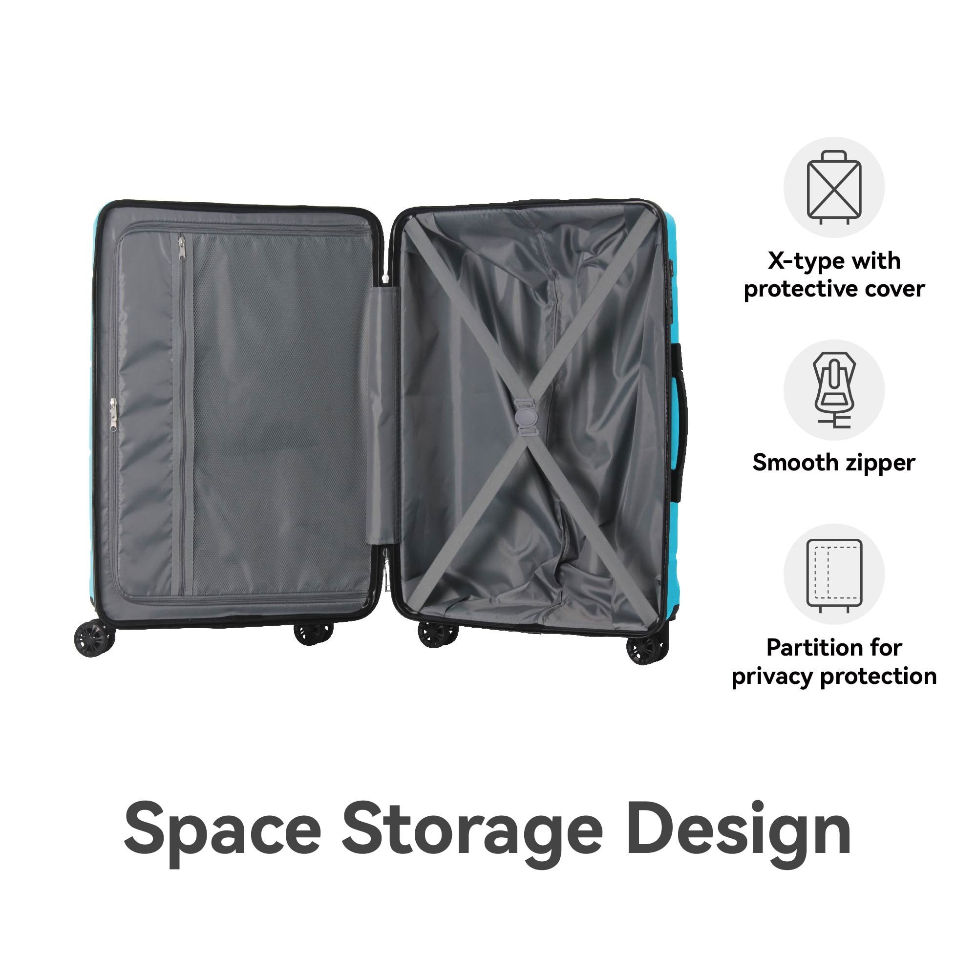 3-Piece Luggage Sets (20", 24", 28"), Suitcase With Wheels, Hardside Suitcase With Four Spinner Wheels And Scratch-Resistant Surface, Peacock Blue
_voghion.com